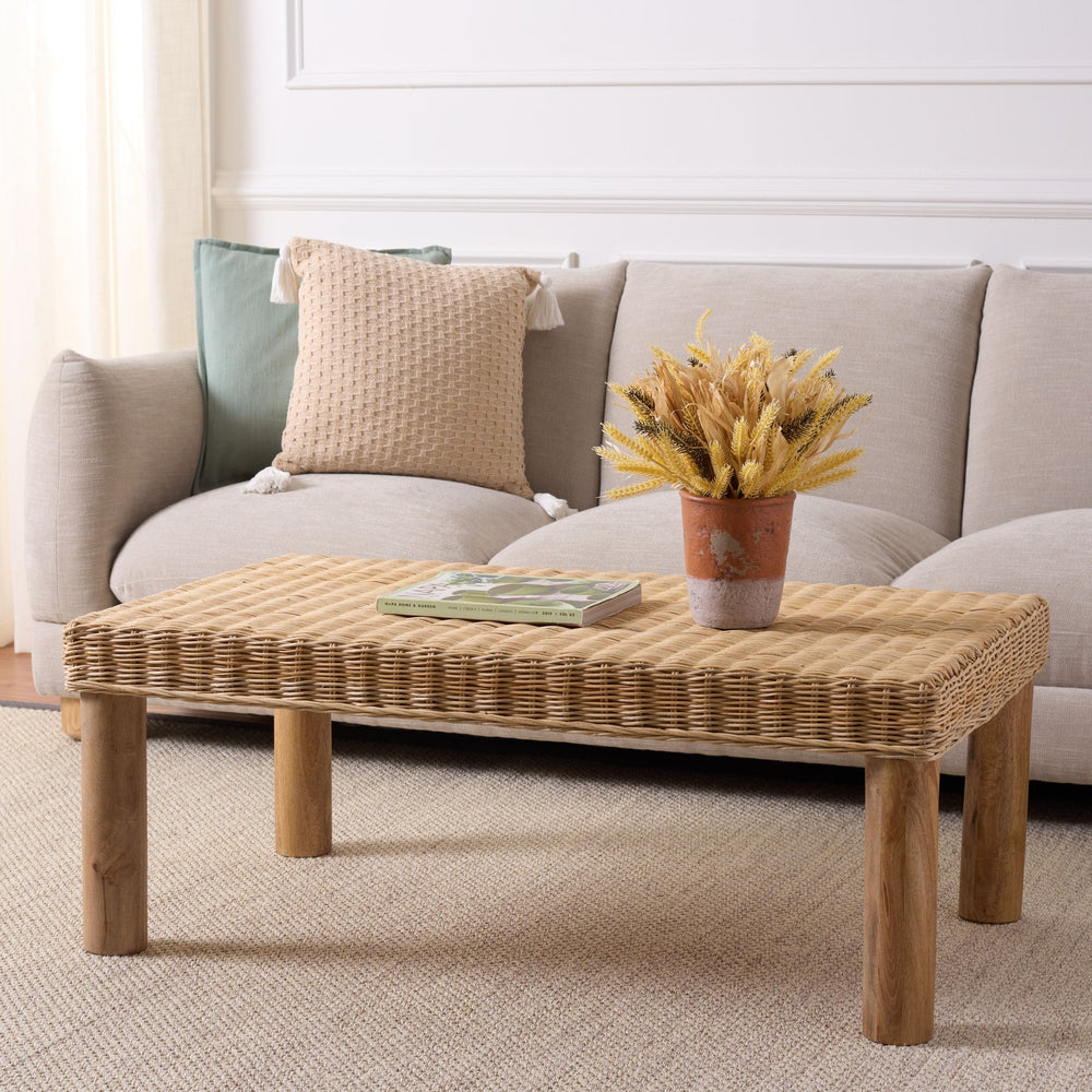 Safavieh Shazza Weaved Coffee Table – Natural Rattan & Mango Wood Centerpiece For Stylish Living Spaces Natural Leles,Mango Wood Cof6517a