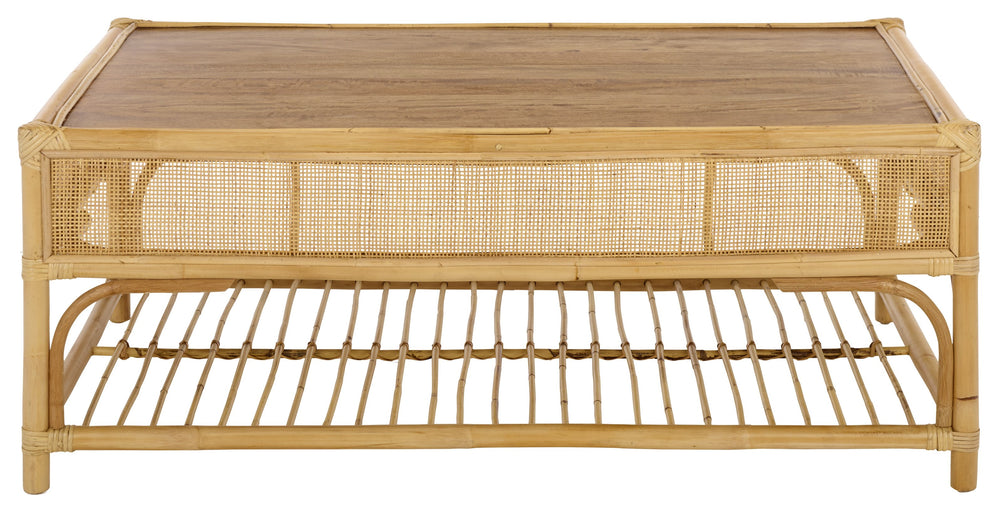 Webster Rectangle Coffee Table With Lower Shelf, Solid-Wood Look Finish, Minimalist Storage Accent