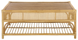 Webster Rectangle Coffee Table With Lower Shelf, Solid-Wood Look Finish, Minimalist Storage Accent
