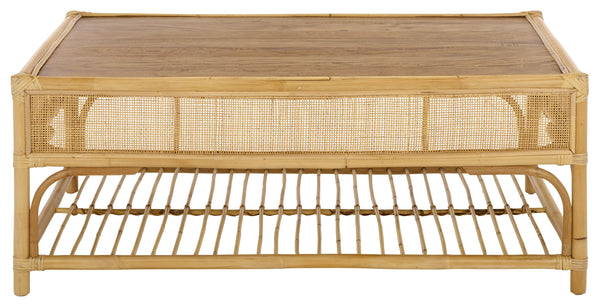 Webster Rectangle Coffee Table With Lower Shelf, Solid-Wood Look Finish, Minimalist Storage Accent