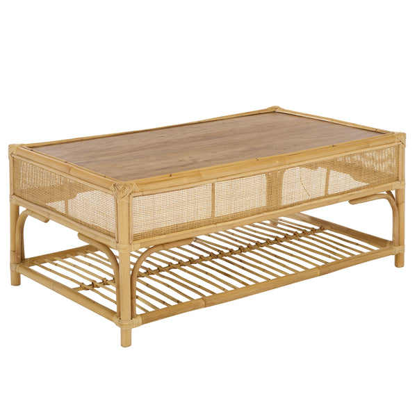 Webster Rectangle Coffee Table With Lower Shelf, Solid-Wood Look Finish, Minimalist Storage Accent