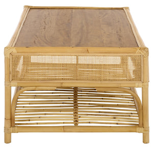 Webster Rectangle Coffee Table With Lower Shelf, Solid-Wood Look Finish, Minimalist Storage Accent