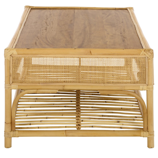 Webster Rectangle Coffee Table With Lower Shelf, Solid-Wood Look Finish, Minimalist Storage Accent