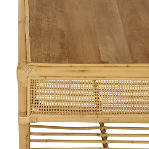 Webber Square Coffee Table With Lower Shelf, Solid Wood Accent Table, Minimalist Modern Design