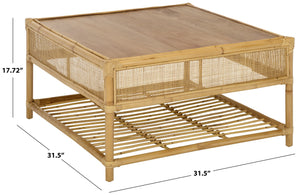Webber Square Coffee Table With Lower Shelf, Solid Wood Accent Table, Minimalist Modern Design