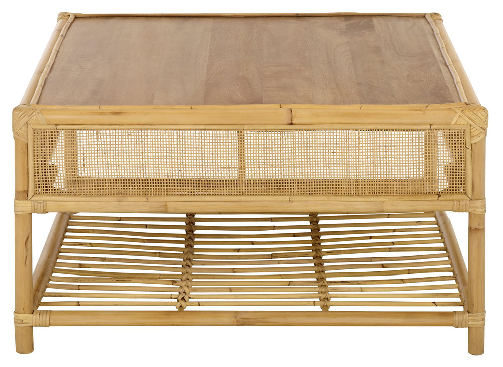 Webber Square Coffee Table With Lower Shelf, Solid Wood Accent Table, Minimalist Modern Design