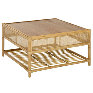 Webber Square Coffee Table With Lower Shelf, Solid Wood Accent Table, Minimalist Modern Design