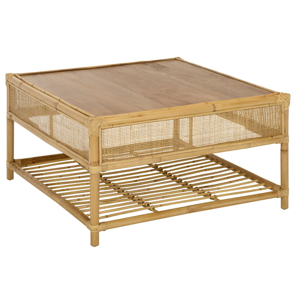 Webber Square Coffee Table With Lower Shelf, Solid Wood Accent Table, Minimalist Modern Design