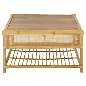 Webber Square Coffee Table With Lower Shelf, Solid Wood Accent Table, Minimalist Modern Design
