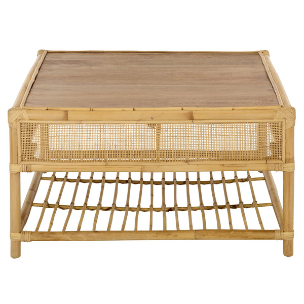 Webber Square Coffee Table With Lower Shelf, Solid Wood Accent Table, Minimalist Modern Design
