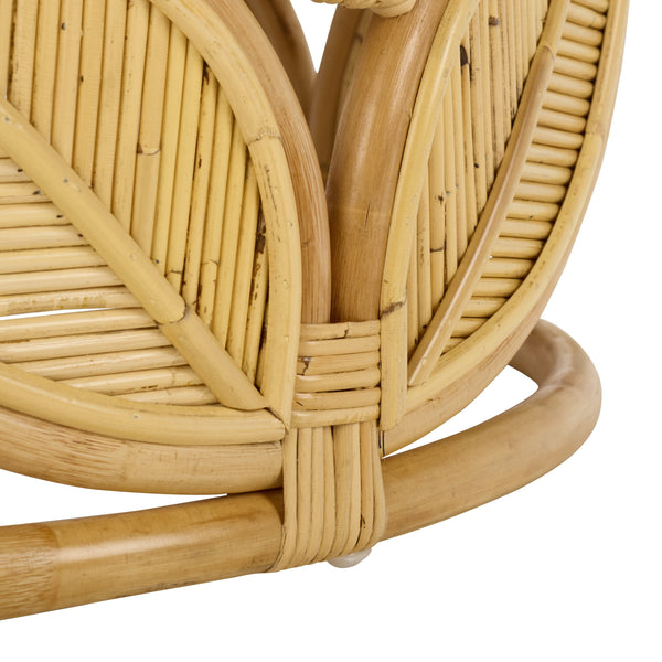 Lusine Round Coffee Table With Mango Wood Top And Woven Rattan Accents, Handcrafted Sculptural Centerpiece