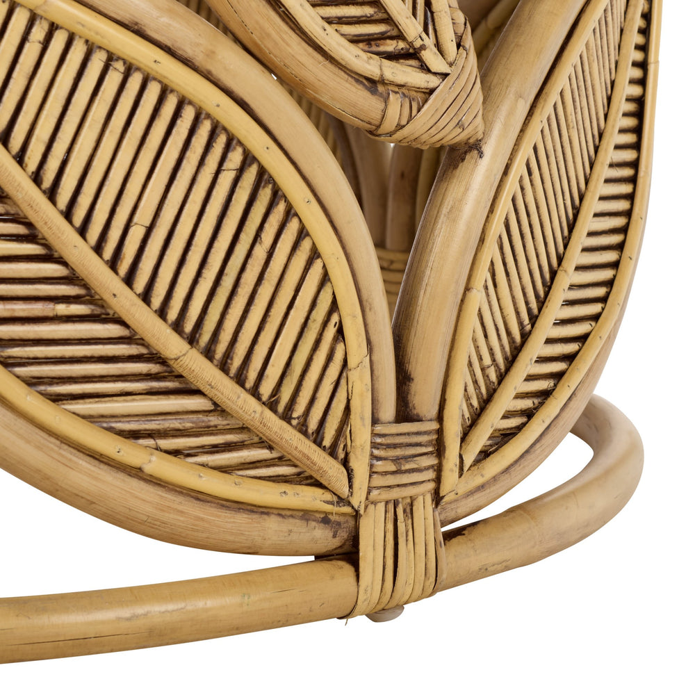 Lusine Round Coffee Table With Mango Wood Top And Woven Rattan Accents, Handcrafted Sculptural Centerpiece