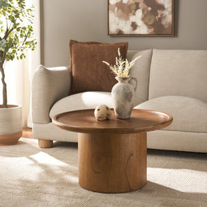 Safavieh Devin Round Pedestal Coffee Table - Rustic Charm Meets Industrial Style For Any Living Space Decor Natural COF6600A