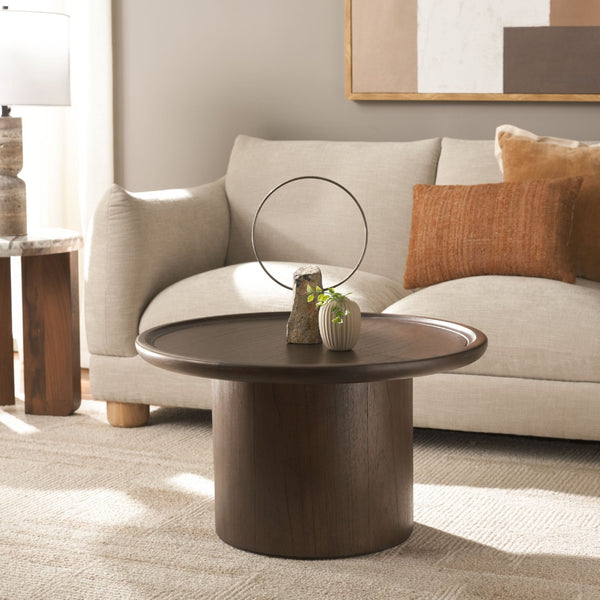 Safavieh Devin Round Pedestal Coffee Table - Rustic Charm Meets Industrial Style For Any Living Space Decor Dark Oak COF6600B