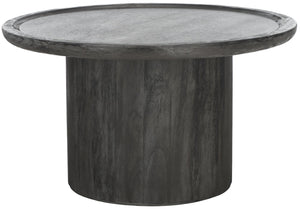 Safavieh Devin Round Pedestal Coffee Table - Rustic Charm Meets Industrial Style For Any Living Space Decor Black With White Wash Distressing COF6600C