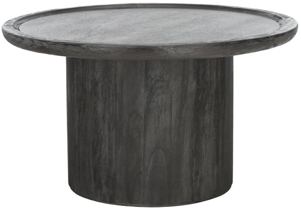 Safavieh Devin Round Pedestal Coffee Table - Rustic Charm Meets Industrial Style For Any Living Space Decor Black With White Wash Distressing COF6600C