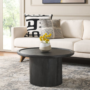 Safavieh Devin Round Pedestal Coffee Table - Rustic Charm Meets Industrial Style For Any Living Space Decor Black With White Wash Distressing COF6600C