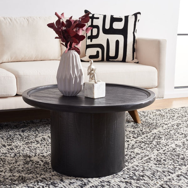Safavieh Devin Round Pedestal Coffee Table - Rustic Charm Meets Industrial Style For Any Living Space Decor Black COF6600D