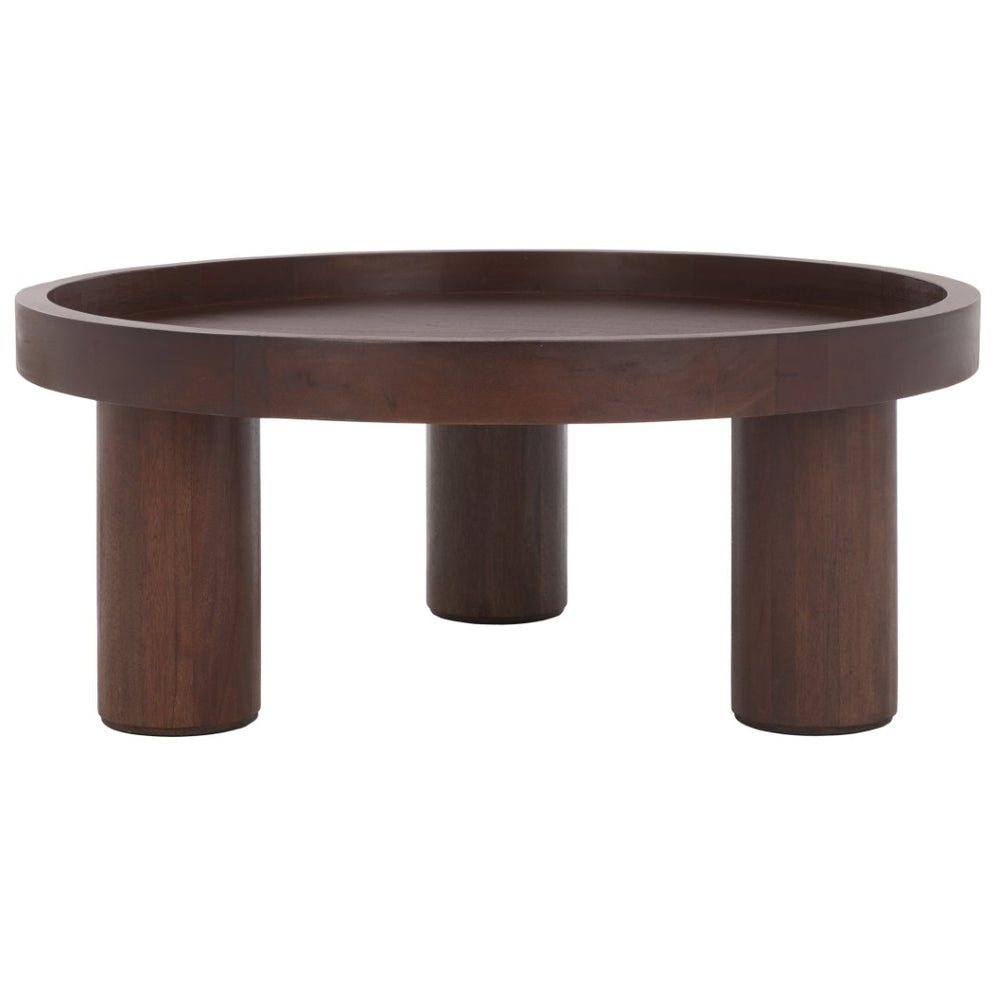 Safavieh Meek Rustic 3-Leg Round Coffee Table With Tray-Style Top For Chic Living Room Centerpiece Decor Brown COF6603B