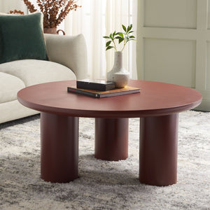 Safavieh Mork Rustic-Chic Round Coffee Table With Three-Leg Tripod Base For Stylish Living Room Decor Bordeaux COF6604E