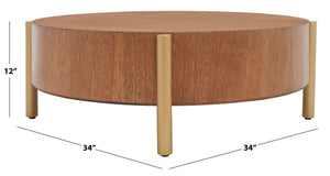 Safavieh Diangela Round Coffee Table - Contemporary Elegance With Natural Wood Base And Sleek Metal Legs Natural / Gold COF6605A