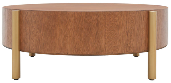 Safavieh Diangela Round Coffee Table - Contemporary Elegance With Natural Wood Base And Sleek Metal Legs Natural / Gold COF6605A