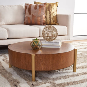 Safavieh Diangela Round Coffee Table - Contemporary Elegance With Natural Wood Base And Sleek Metal Legs Natural / Gold COF6605A