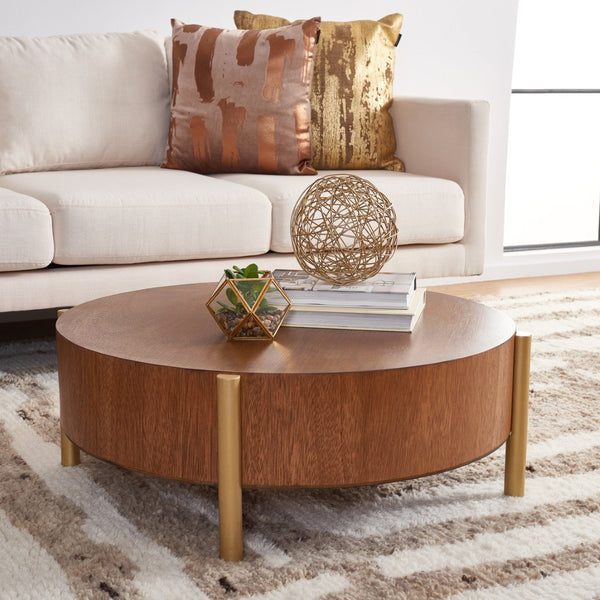 Safavieh Diangela Round Coffee Table - Contemporary Elegance With Natural Wood Base And Sleek Metal Legs Natural / Gold COF6605A