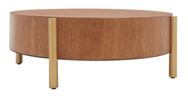 Safavieh Diangela Round Coffee Table - Contemporary Elegance With Natural Wood Base And Sleek Metal Legs Natural / Gold COF6605A