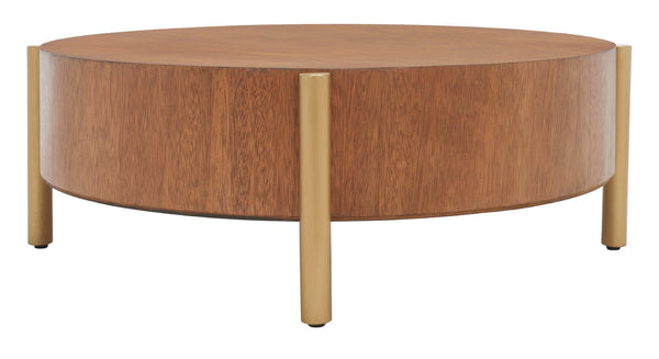 Safavieh Diangela Round Coffee Table - Contemporary Elegance With Natural Wood Base And Sleek Metal Legs Natural / Gold COF6605A