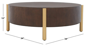 Safavieh Diangela Round Coffee Table - Contemporary Elegance With Natural Wood Base And Sleek Metal Legs Dark Oak / Gold COF6605B