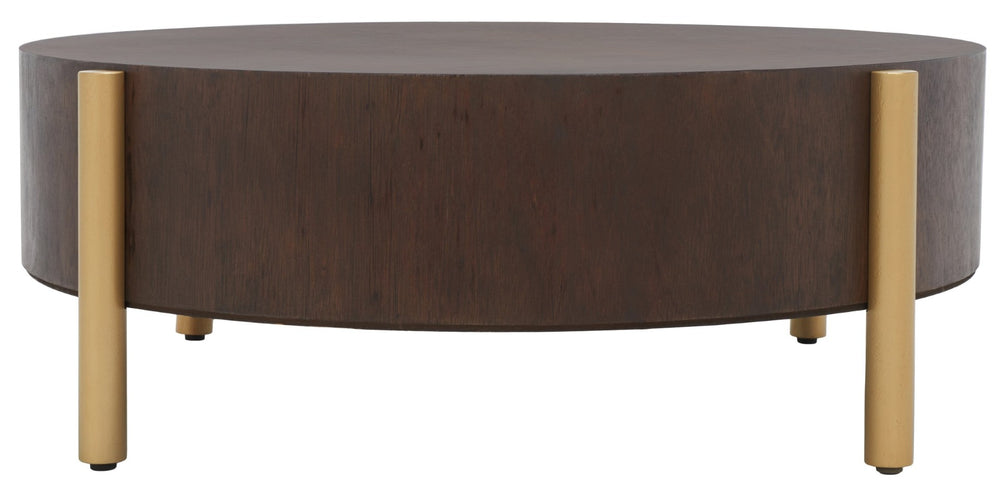 Safavieh Diangela Round Coffee Table - Contemporary Elegance With Natural Wood Base And Sleek Metal Legs Dark Oak / Gold COF6605B