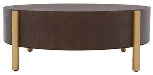 Safavieh Diangela Round Coffee Table - Contemporary Elegance With Natural Wood Base And Sleek Metal Legs Dark Oak / Gold COF6605B