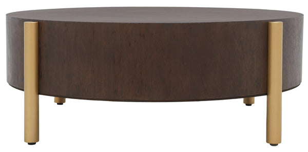 Safavieh Diangela Round Coffee Table - Contemporary Elegance With Natural Wood Base And Sleek Metal Legs Dark Oak / Gold COF6605B