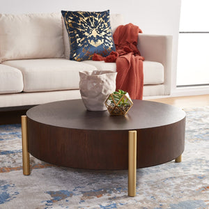 Safavieh Diangela Round Coffee Table - Contemporary Elegance With Natural Wood Base And Sleek Metal Legs Dark Oak / Gold COF6605B