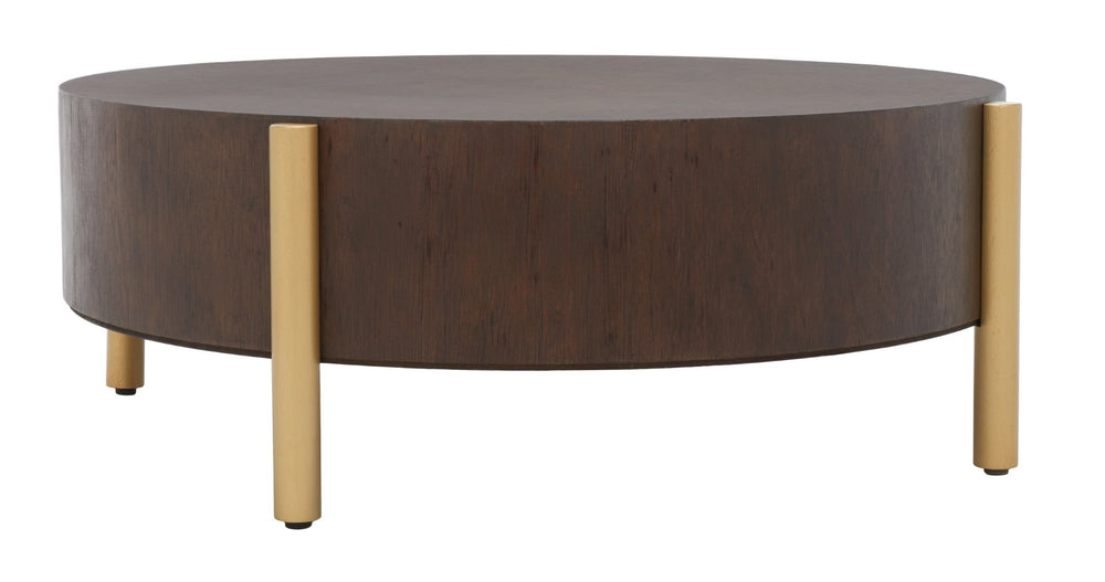Safavieh Diangela Round Coffee Table - Contemporary Elegance With Natural Wood Base And Sleek Metal Legs Dark Oak / Gold COF6605B