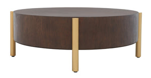 Safavieh Diangela Round Coffee Table - Contemporary Elegance With Natural Wood Base And Sleek Metal Legs Dark Oak / Gold COF6605B