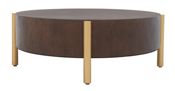 Safavieh Diangela Round Coffee Table - Contemporary Elegance With Natural Wood Base And Sleek Metal Legs Dark Oak / Gold COF6605B