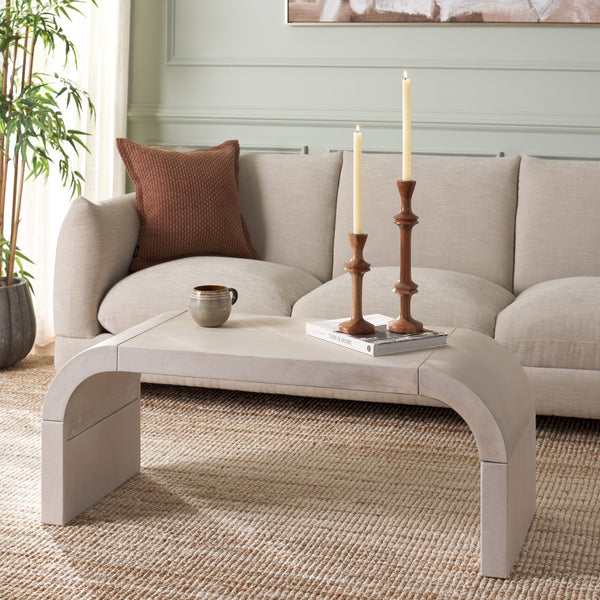 Safavieh Liasonya Curved Coffee Table – Contemporary Elegance Meets Functionality For Your Living Space Decor White Washed Wood, Mdf,Veneer Meranti Cof6610b