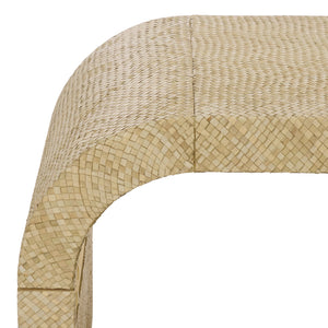 Pipat Curved Pandan Coffee Table With Woven Webbing And Warm Wood Finish For Coastal Boho Homes