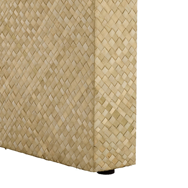 Pipat Curved Pandan Coffee Table With Woven Webbing And Warm Wood Finish For Coastal Boho Homes