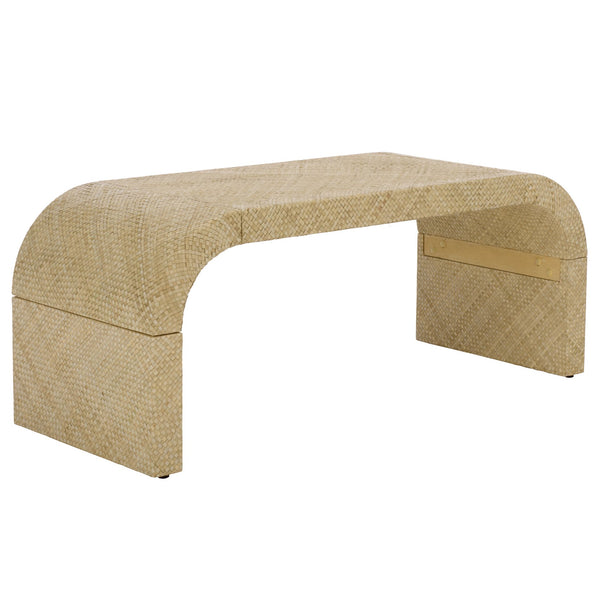 Pipat Curved Pandan Coffee Table With Woven Webbing And Warm Wood Finish For Coastal Boho Homes