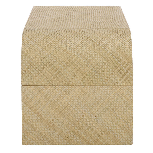 Pipat Curved Pandan Coffee Table With Woven Webbing And Warm Wood Finish For Coastal Boho Homes