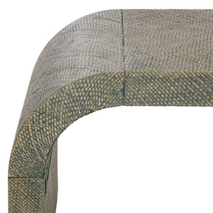 Pipat Curved Pandan Coffee Table With Woven Webbing And Warm Wood Finish For Coastal Boho Homes