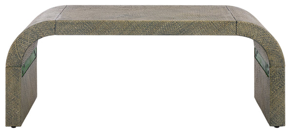 Pipat Curved Pandan Coffee Table With Woven Webbing And Warm Wood Finish For Coastal Boho Homes