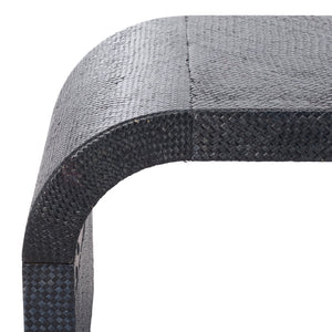 Pipat Curved Pandan Coffee Table With Woven Webbing And Warm Wood Finish For Coastal Boho Homes