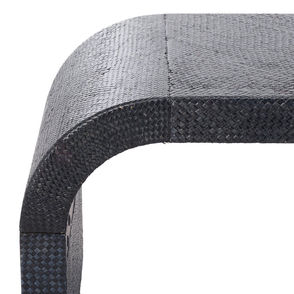 Pipat Curved Pandan Coffee Table With Woven Webbing And Warm Wood Finish For Coastal Boho Homes