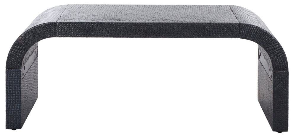Pipat Curved Pandan Coffee Table With Woven Webbing And Warm Wood Finish For Coastal Boho Homes