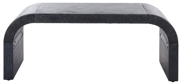 Pipat Curved Pandan Coffee Table With Woven Webbing And Warm Wood Finish For Coastal Boho Homes
