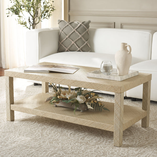 Safavieh Apis Raffia 2 Shelf Coffee Table In Natural - Stylish, Durable, And Perfect For Home Organization! Natural Wood,Mdf And Tikar Pandan Cof6612a